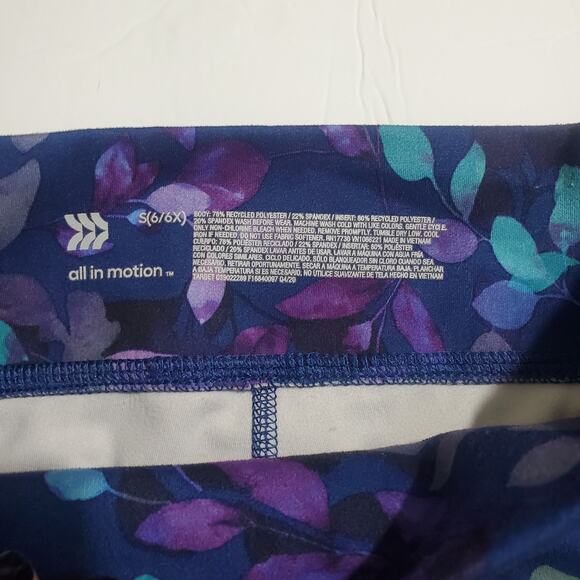All In Motion from Target Girls Leggings Blue Purple Green Leaf Print Small 6/6X - Picture 4 of 6